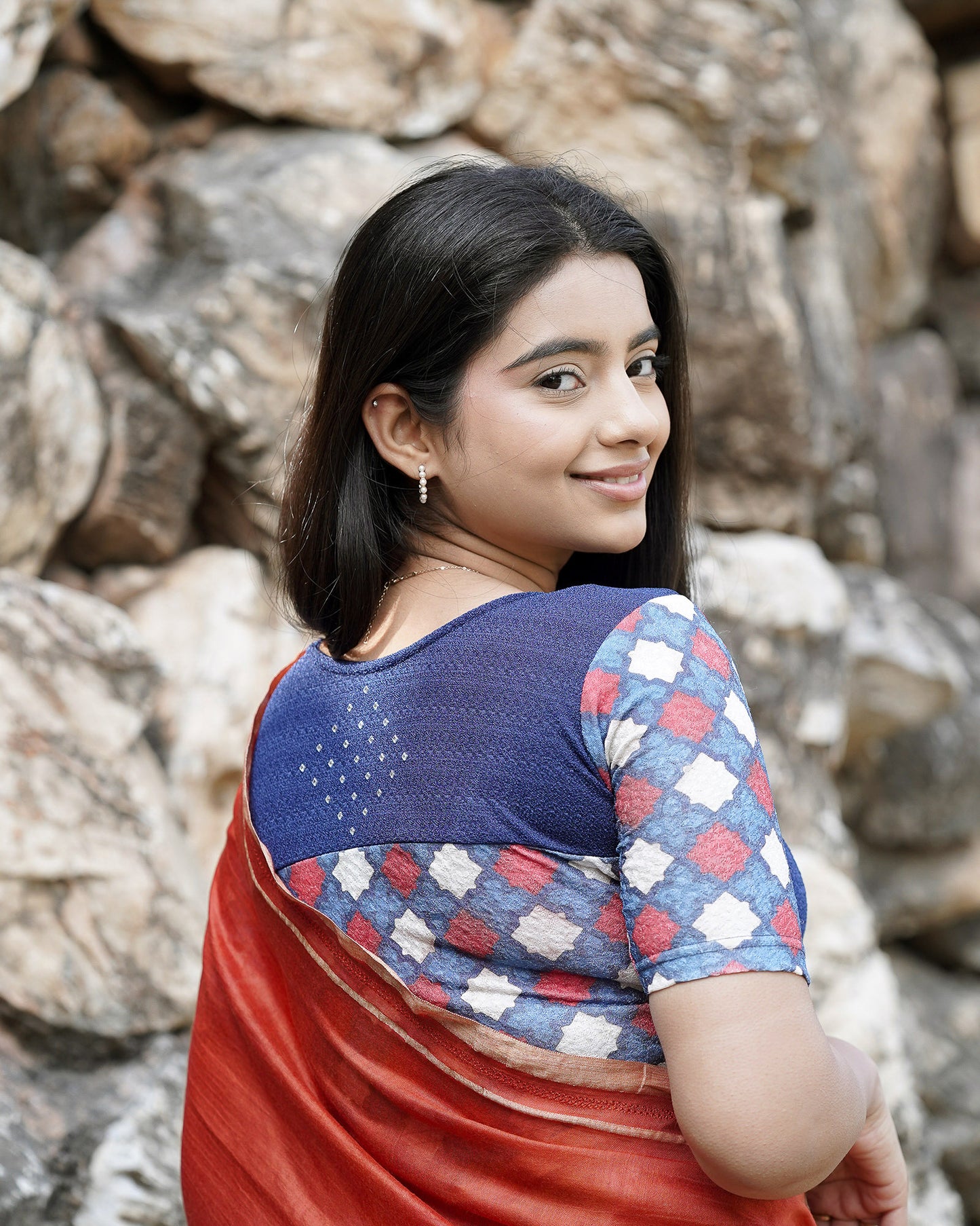 Manek Navy Mirror Ajrakh Blouse