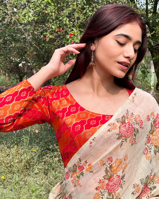 Shillong Winter Multicolour Persian Jaal Long Sleeve Stretchable Saree Blouse