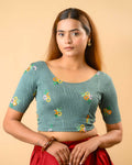 Jheeni Sea Green Mirror Buti Blouse