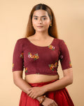 Jheeni Wine Mirror Buti Blouse