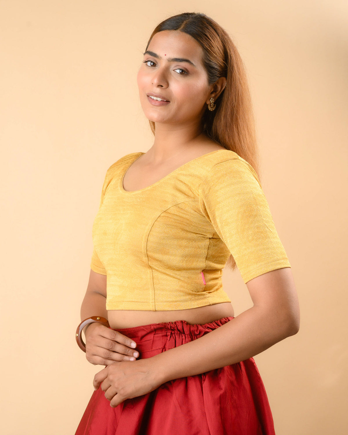 Keri gold foil print elbow sleeve blouse by Advi - side
