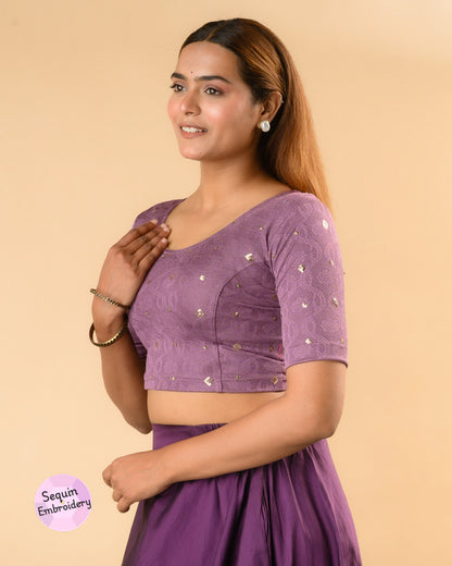 Shiromani Dark Lavender Organza Back Blouse