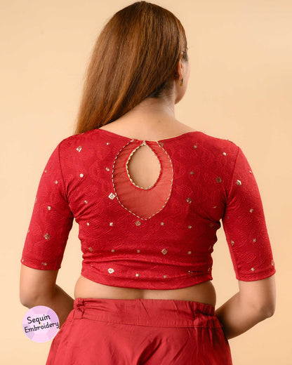 Shiromani Maroon Organza Back Blouse
