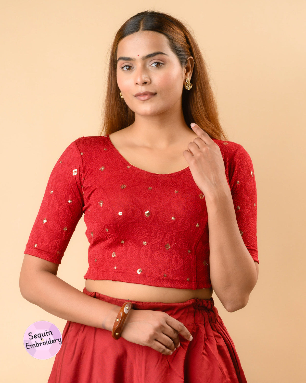Shiromani Maroon Organza Back Blouse
