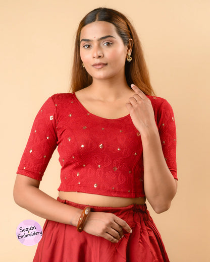 Shiromani Maroon Organza Back Blouse