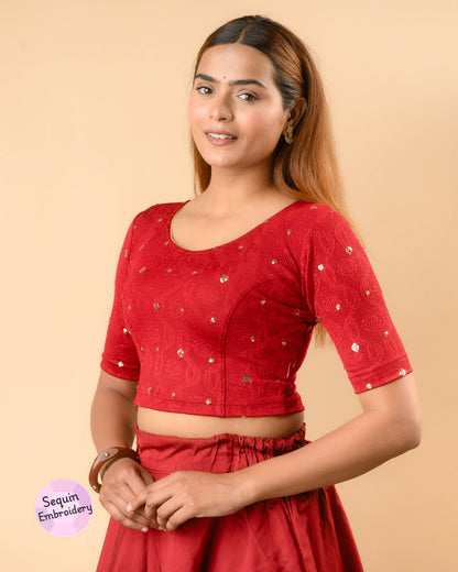 Shiromani Maroon Organza Back Blouse