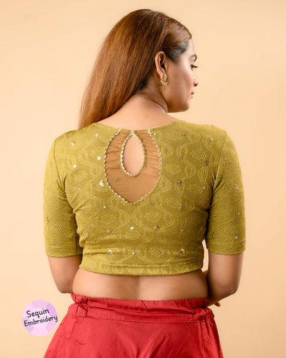 Shiromani Mehendi Organza Back Blouse