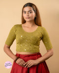Shiromani Mehendi Organza Back Blouse