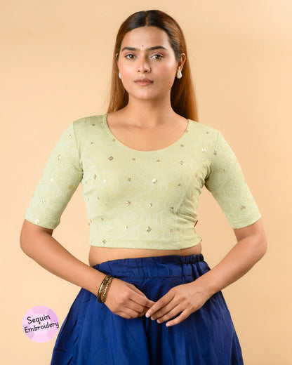 Shiromani Olive Organza Back Blouse