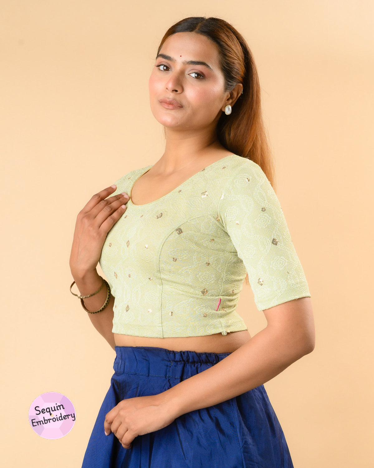Shiromani Olive Organza Back Blouse
