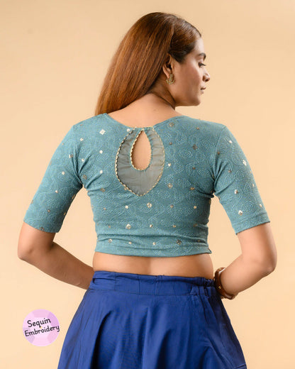 Shiromani Teal Organza Back Blouse