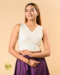 Shivani Cream V-Neck Sleeveless Blouse