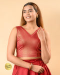 Shivani Dark Red V-Neck Sleeveless Blouse