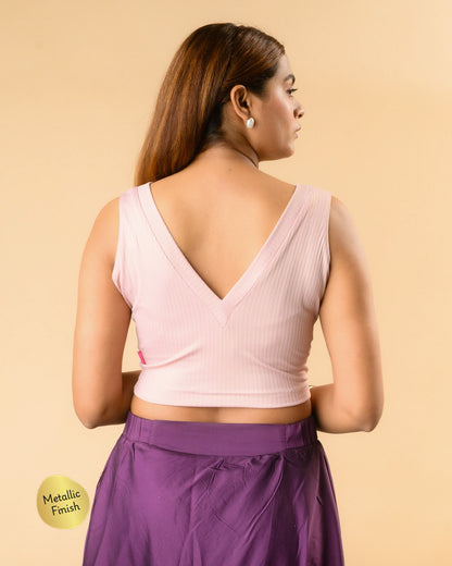 Shivani rose metallic blouse showing deep V back by Advi - back