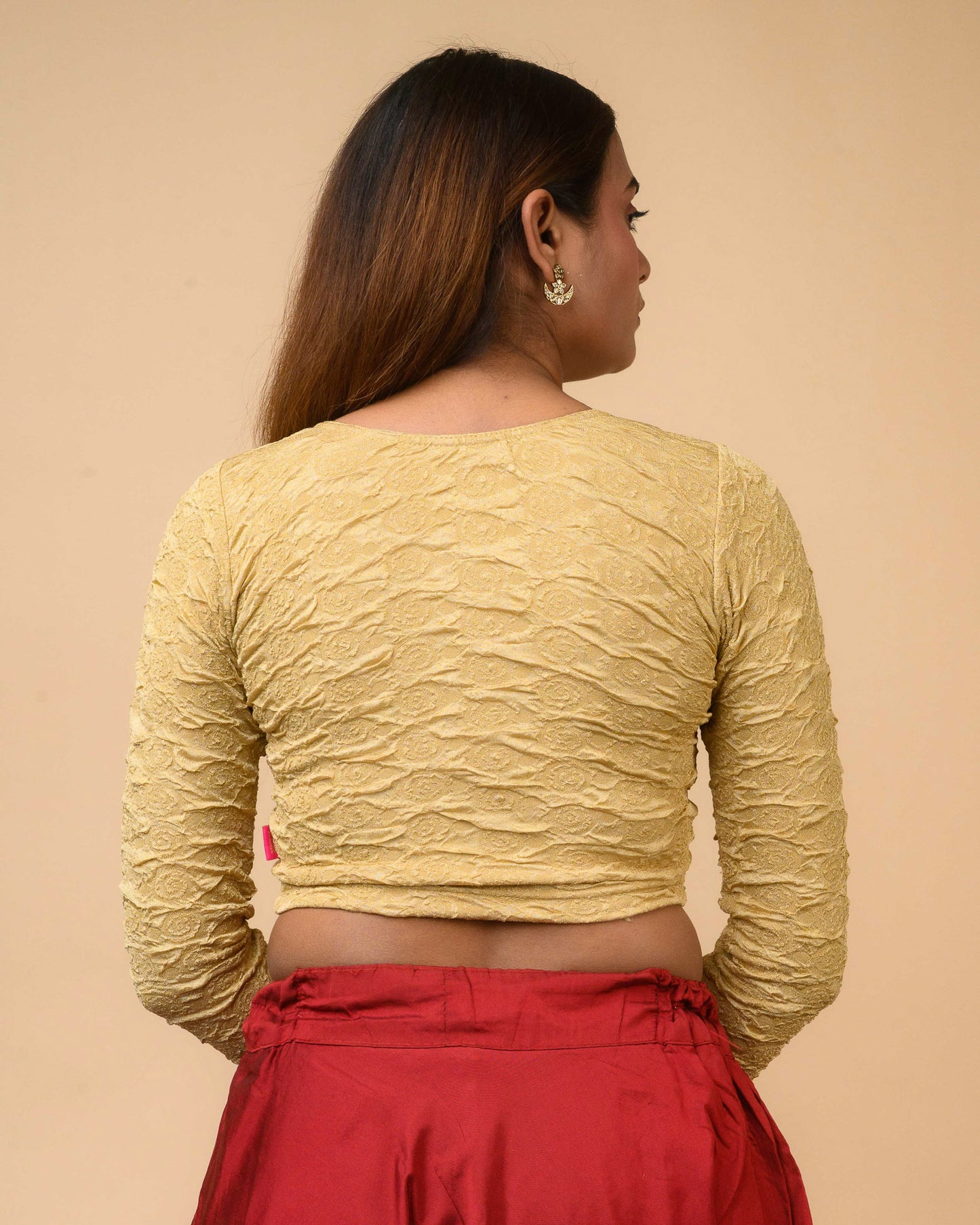 Ritu Chikoo Rose Textured Long Sleeve Saree Blouse Advi
