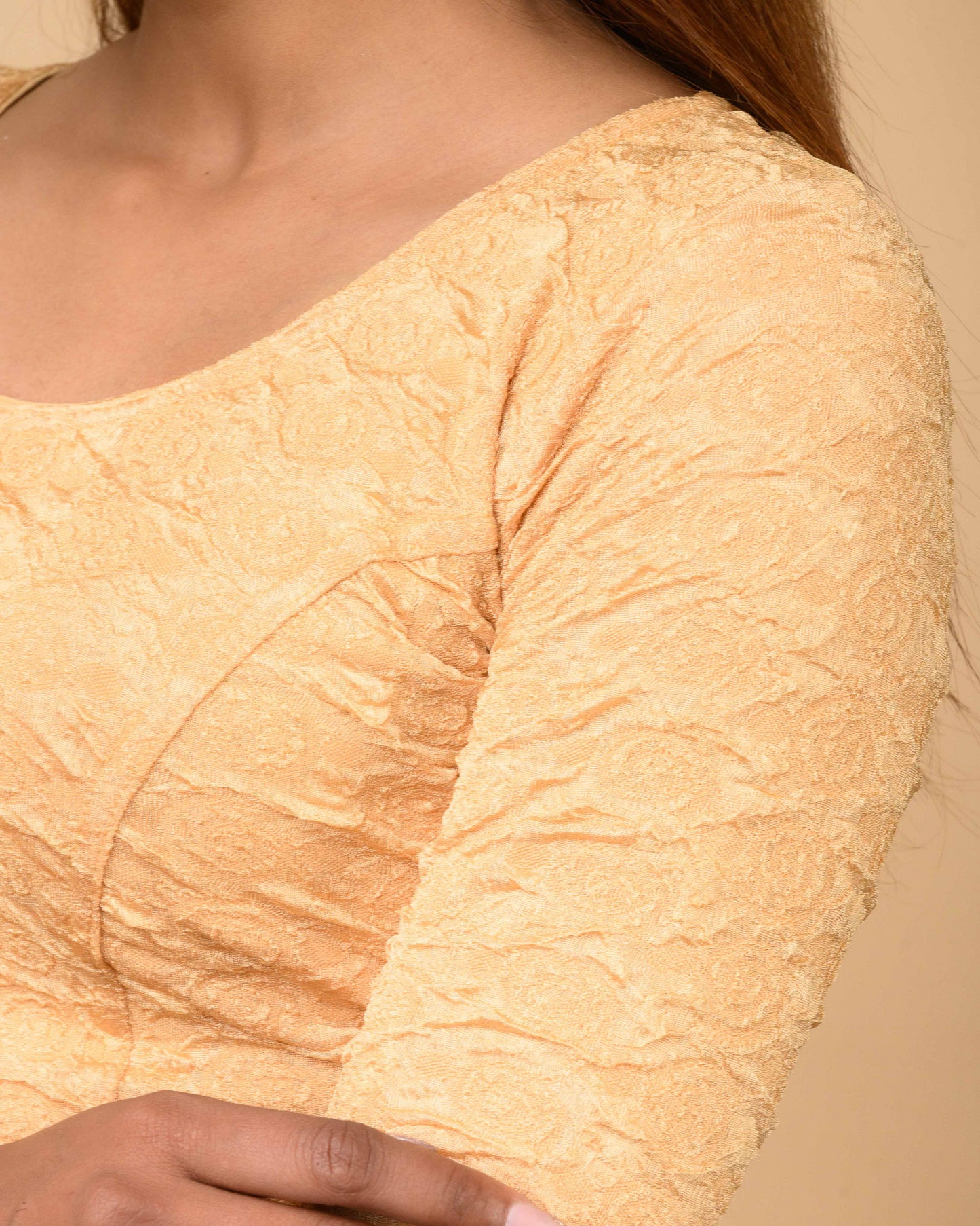 Ritu Fawn Rose Textured Long Sleeve Saree Blouse Advi