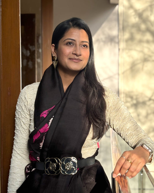 Ritu Cream Rose Textured Long Sleeve Saree Blouse Advi