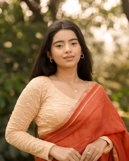 Ritu Fawn Rose Textured Long Sleeve Saree Blouse Advi
