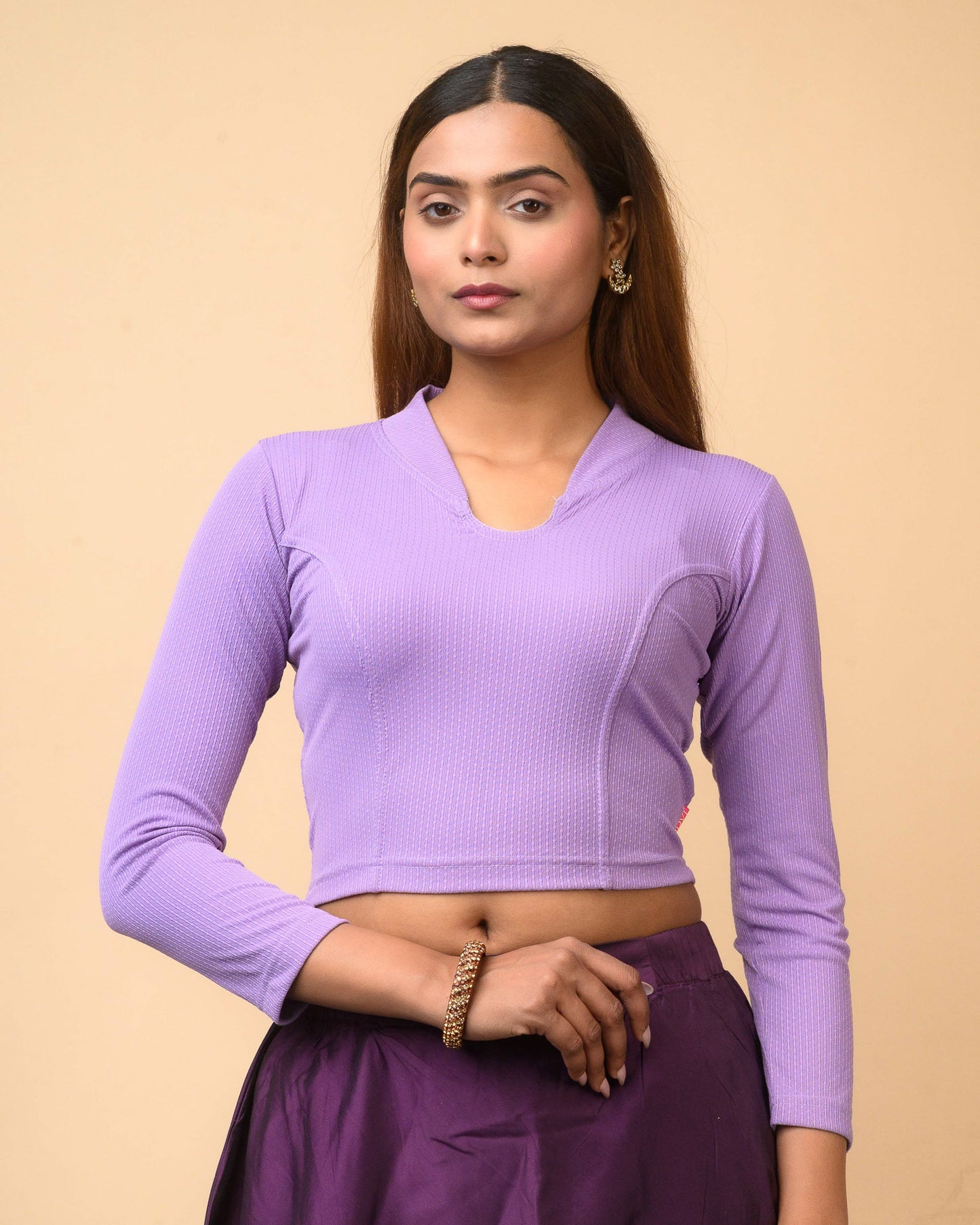 Sharad Lavender Shawl Collar Long Sleeve Saree Blouse Advi