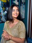 Surkh Cream Gold Bling Blouse with Puff Sleeves | Readymade Festive Wear