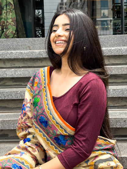 Sakhi Maroon Jacquard Long Sleeve Readymade Saree Blouse – Advi