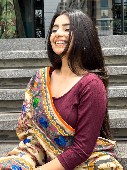 Sakhi Maroon Jacquard Long Sleeve Readymade Saree Blouse – Advi
