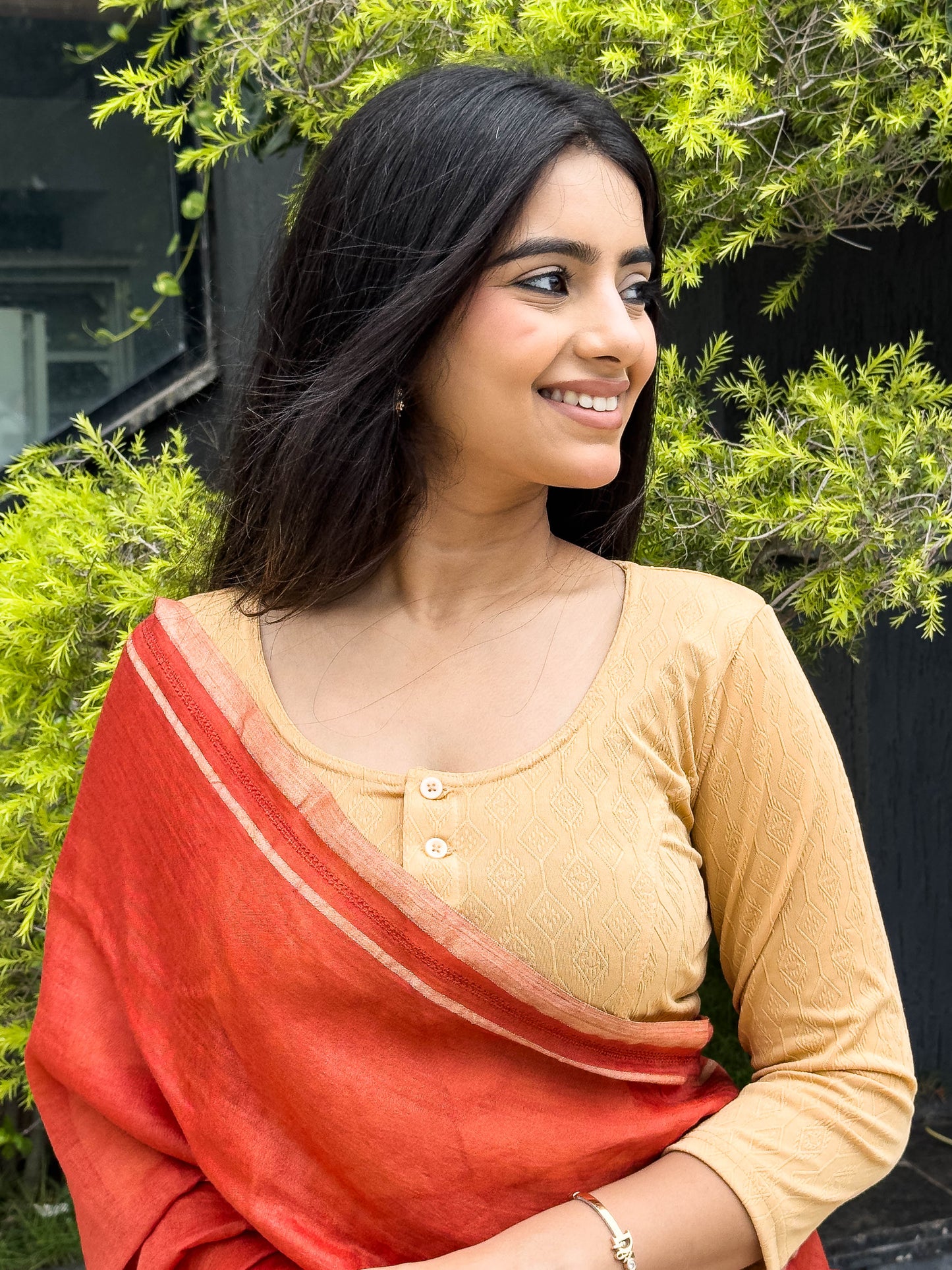 Sakhi Beige Jacquard Long Sleeve Readymade Saree Blouse – Advi