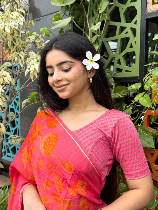 Amba Peach Jacquard Blouse with Zari Stripes and Zig Zag by Advi