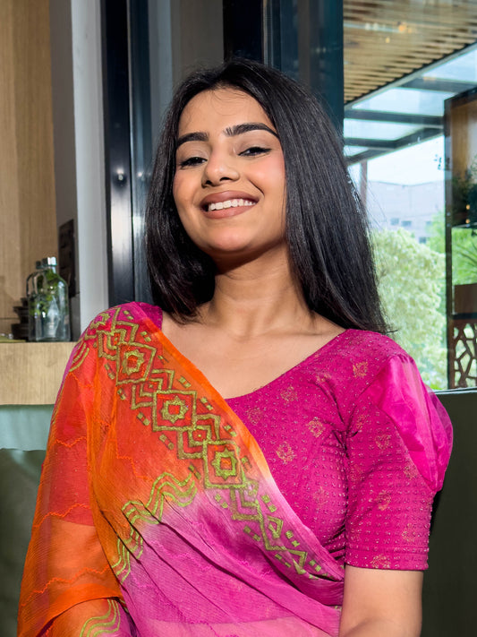 Paavna Rani Jacquard Organza Sleeve Stretchable Saree Blouse Advi