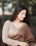 Ritu Wood Brown Rose Textured Long Sleeve Saree Blouse Advi