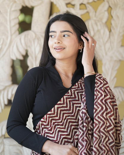 Sharad Black Shawl Collar Long Sleeve Saree Blouse Advi