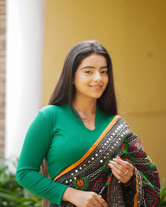 Sharad Green Shawl Collar Long Sleeve Saree Blouse Advi