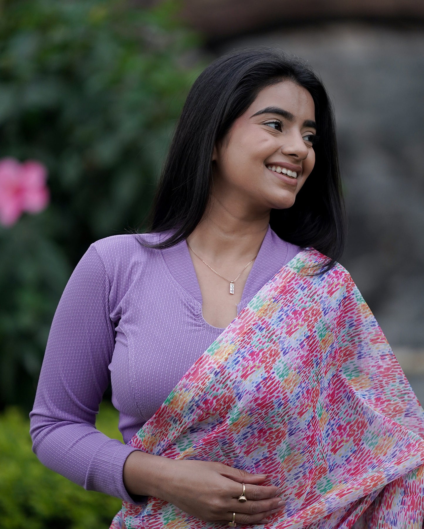 Sharad Lavender Shawl Collar Long Sleeve Saree Blouse Advi