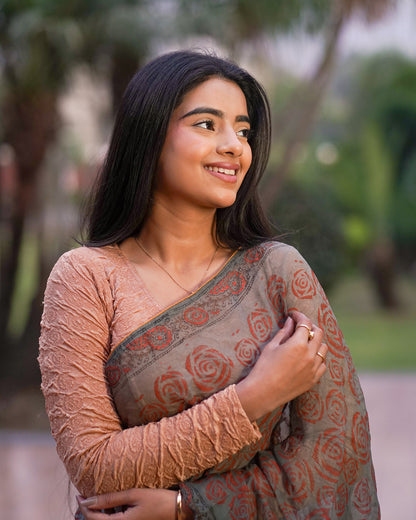 Ritu Copper Rose Textured Long Sleeve Saree Blouse Advi